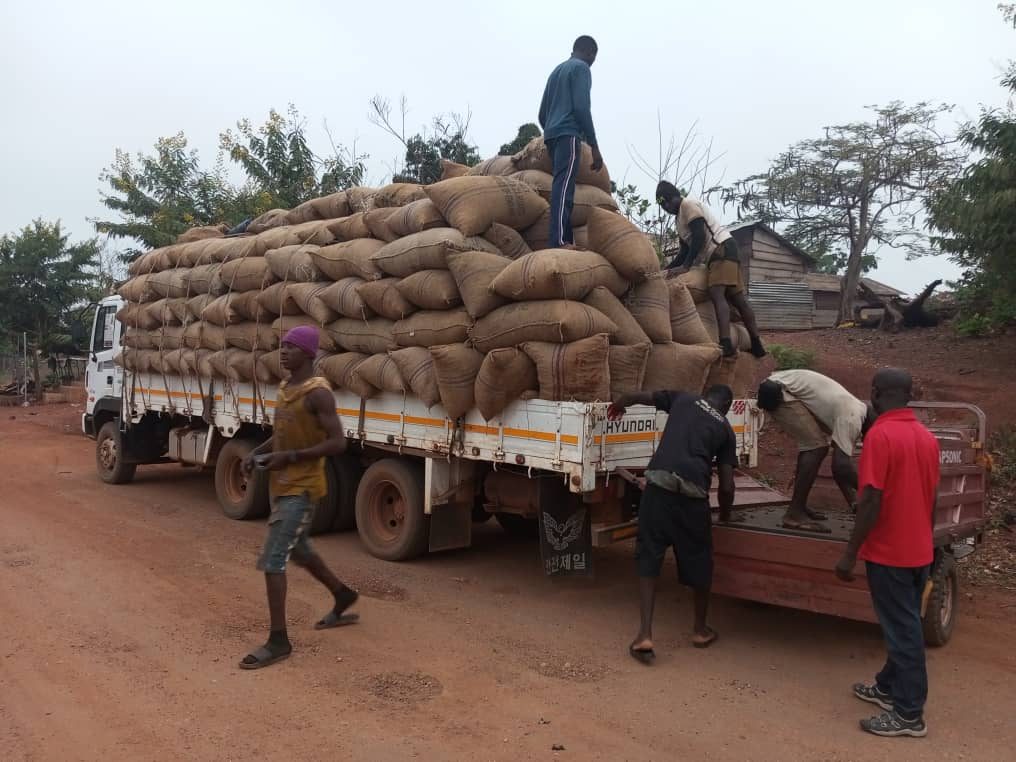 A Unity Impex truck loaded with cashew